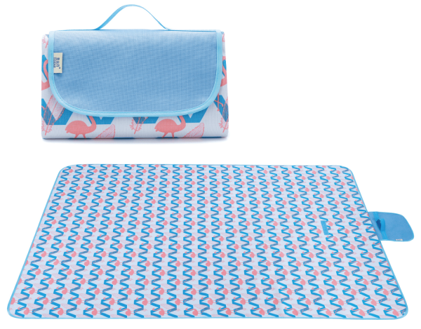 Relaxdays Couverture Pique-Nique Picnic Plaid imperméable 200x200 cm poignée Isolation Tapis, Bleu-Beige, Coloré